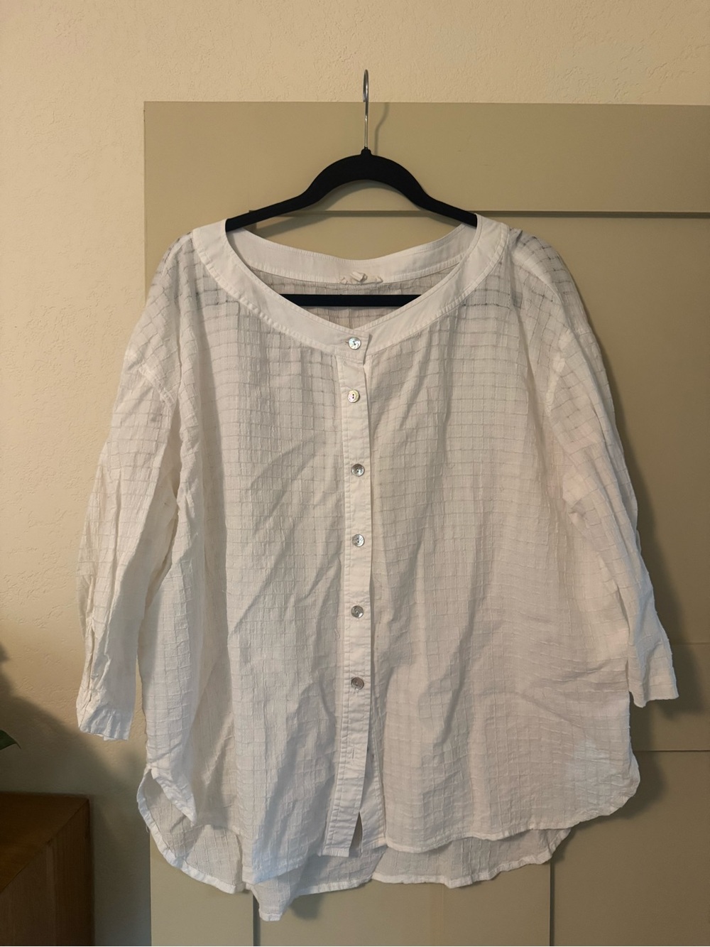 Eileen Fisher L Organic Cotton Grid Top Shirt